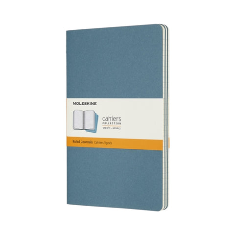 Set Of 3 Moleskine Large Ruled Cahier Journals : Brisk Blue-8058647629599