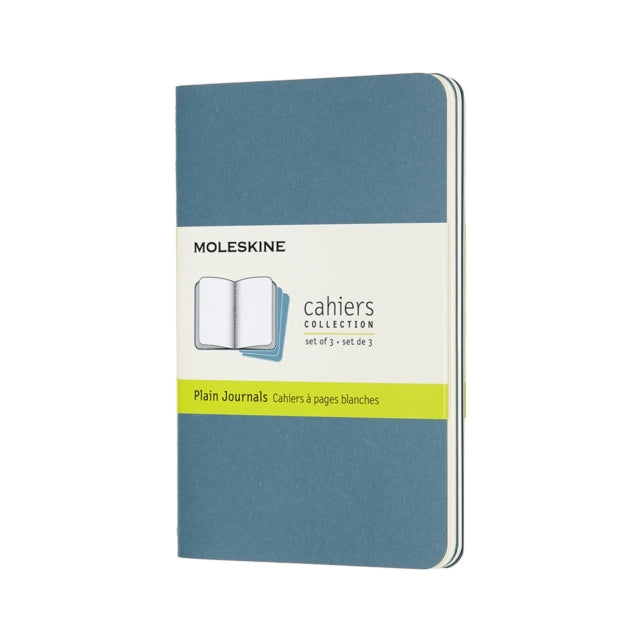 Set Of 3 Moleskine Pocket Plain Cahier Journals : Brisk Blue-8058647629612