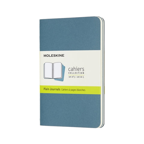 Set Of 3 Moleskine Pocket Plain Cahier Journals : Brisk Blue-8058647629612